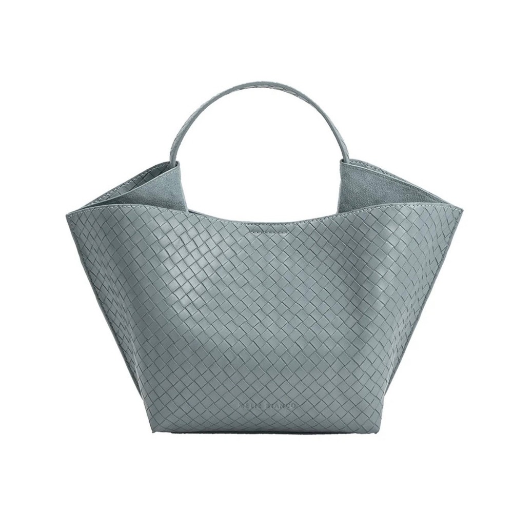 Melie Bianco Terri Slate Blue Woven Recycled Vegan Leather Tote Purse Crossbody